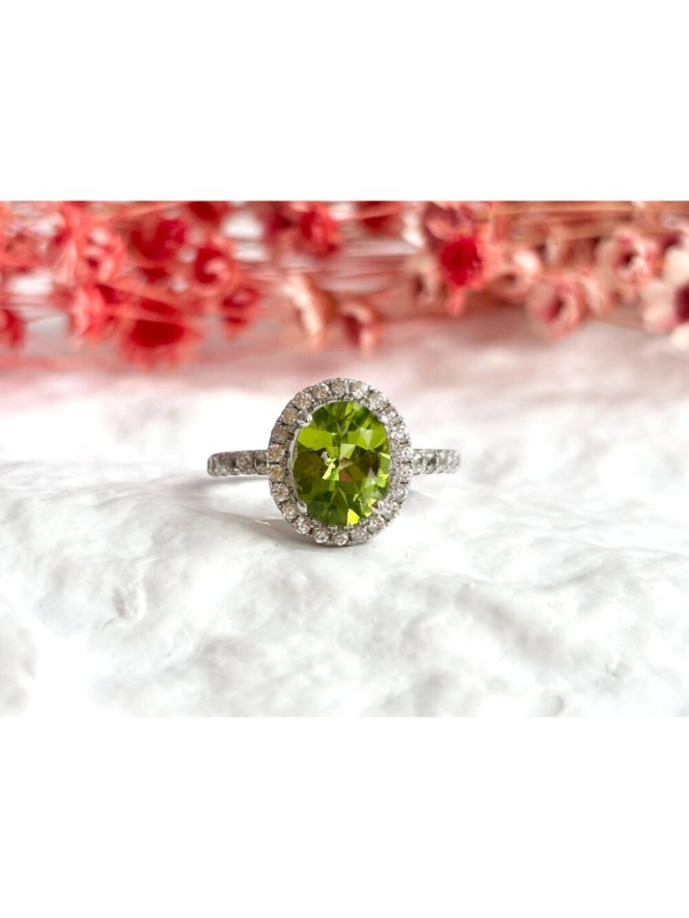 Peridot Gemstone Halo CZ Lined Sterling Silver 925 Vintage Ring - sz 7.25 - Picture 10 of 16